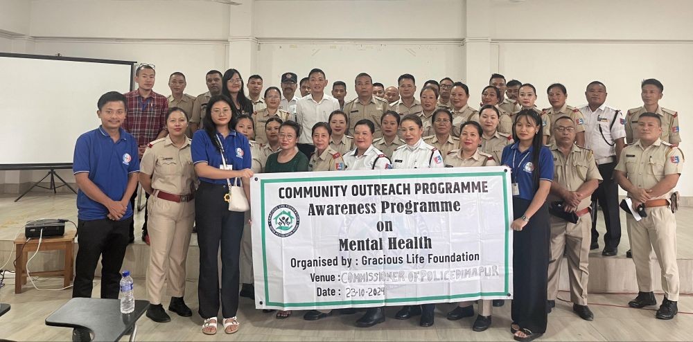 Members of Gracious Life Foundation along with Dimapur police personnel during the Mental Health awareness session held at the Commissioner of Dimapur office complex.